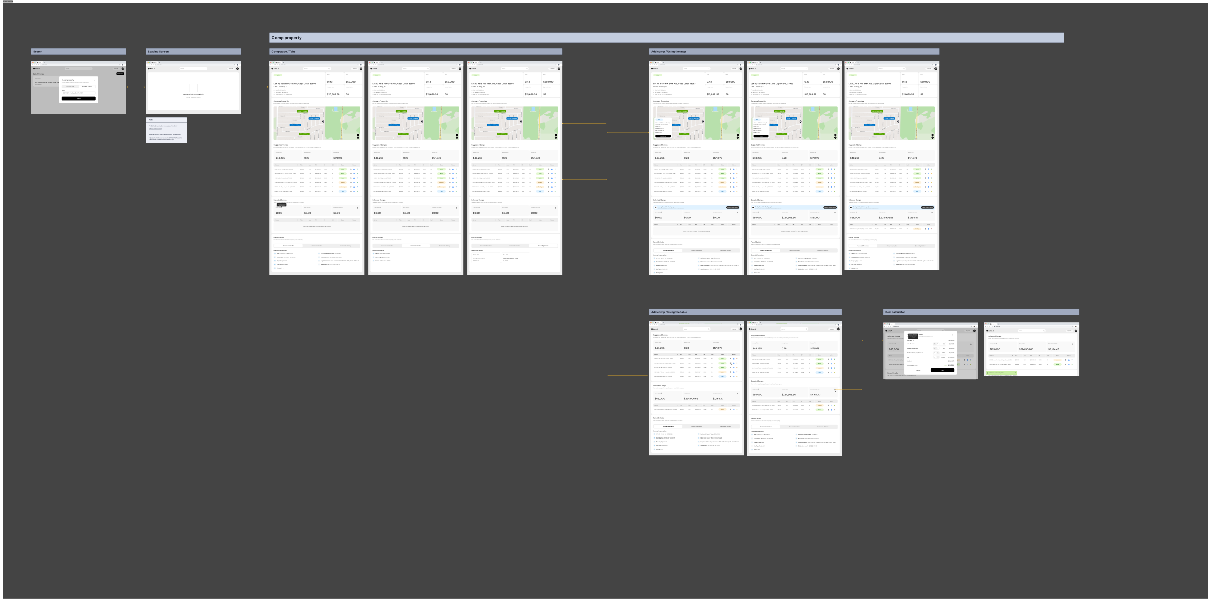 Acre AI property comping flow, desktop
